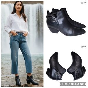 SAM EDELMAN, BLACK LEATHER 2" BLOCK HEEL  ANKLE BOOT SIZE 9.5, EUC